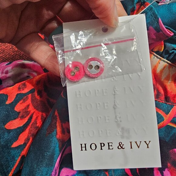 Hope & Ivy Green‎ Floral Midi Dress 8 High Neck Vibrant Bloomcore Button Detail - Picture 11 of 16